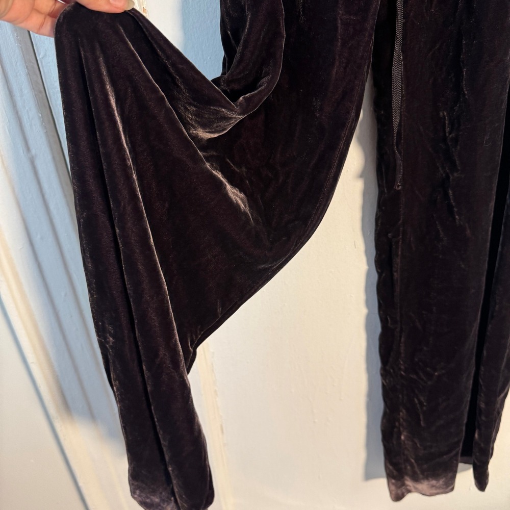 Cabi Silk Velvet Wide Leg Pants Chocolate Brown Drawstring L Quiet Luxury Comfy - Picture 4 of 10